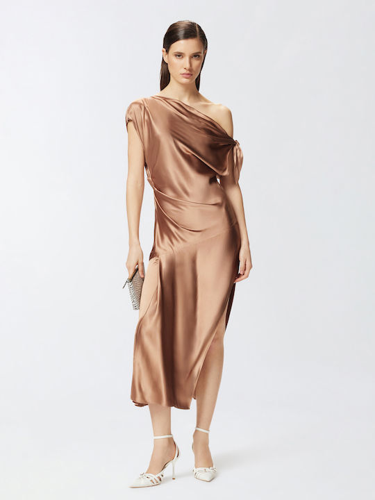 Midi Dress for Wedding - Christening Light Brown