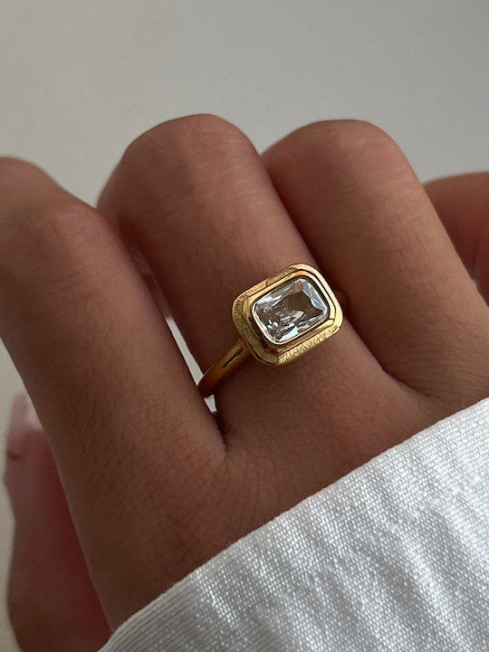 Enotia Damen Ring mit Zirkonia aus Stahl Vergoldet