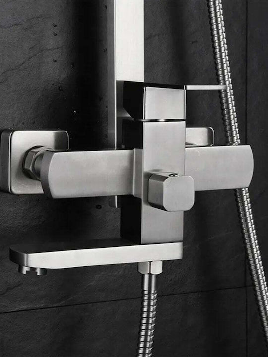 Wallex Hydroaxis® Ρυθμιζόμενη Στήλη Ντουζ με Μπαταρία 115cm Ασημί
