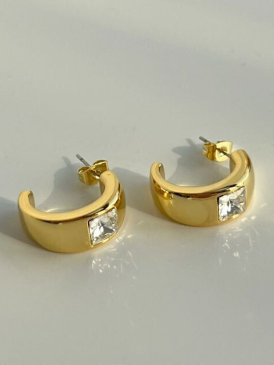Enotia Earrings Hoops made of Steel Gold Plated with Stones Enotia Earrings Hoops made of Steel Gold Plated with Stones