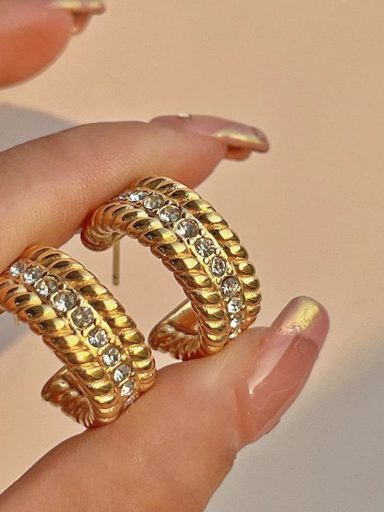 Enotia Earrings Hoops made of Steel Gold Plated with Stones