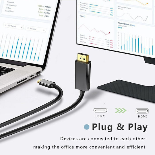 ATC Кабел HDMI мъжки - USB-C мъжки 1.8м Черен