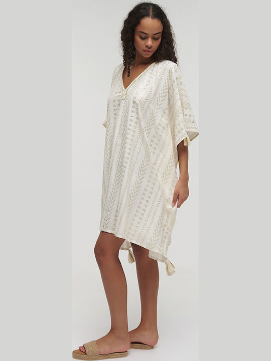 Ble Resort Collection Damen Mini Kaftan Strand White, Multicolor