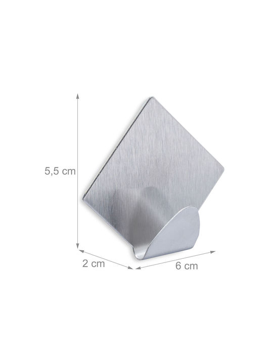 Set 10 Diamond-shaped Coat Hooks Adhesive Tape Silver