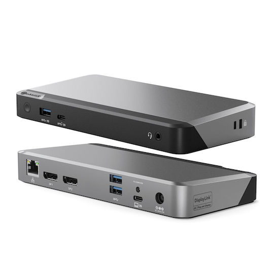 Alogic DX2 USB-C Докинг станция с DisplayPort 4K PD Етърнет и свързване 2 монитора Сив