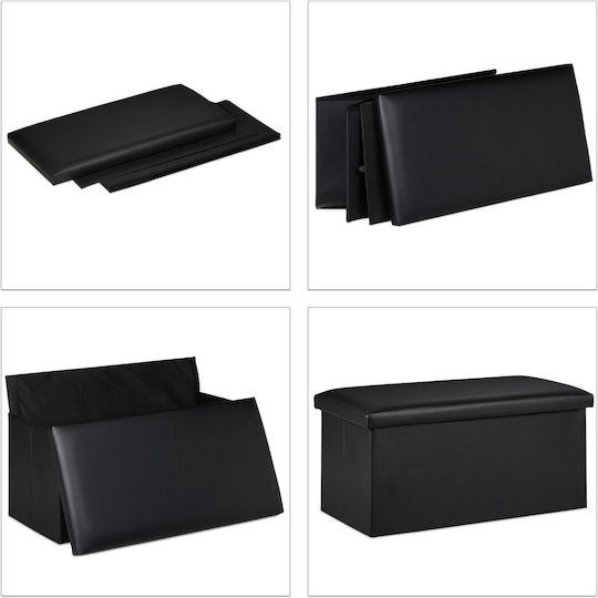 Black Faux Leather Upholstered Storage Bench Stool 37.5x76.5x38.5 cm
