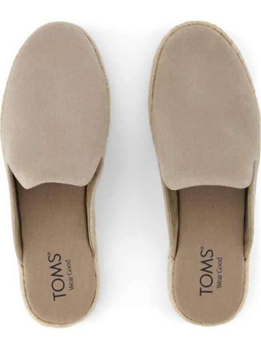 Santiago Mule Espadrilles Flat Suede Mules in Beige Color