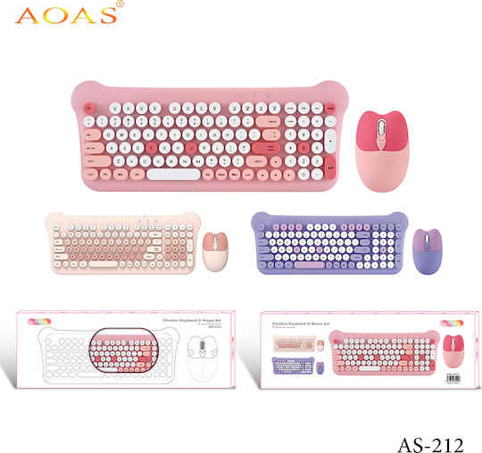 Aoas AS212 Ασύρματο Bluetooth Σετ Πληκτρολόγιο & Ποντίκι Αγγλικό US Ροζ