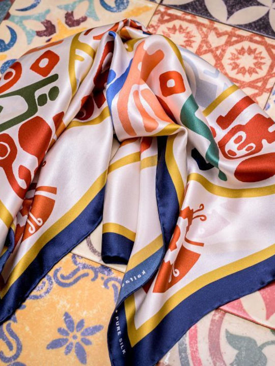 Kalfas Luxury Silk Square 70x70 Scarf 7 Women's Silk Scarf Multicolour