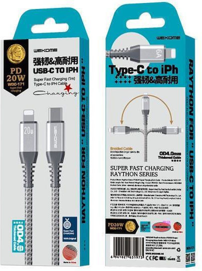 WK USB-A to Lightning Cable 20W Ασημί 1m (250675)