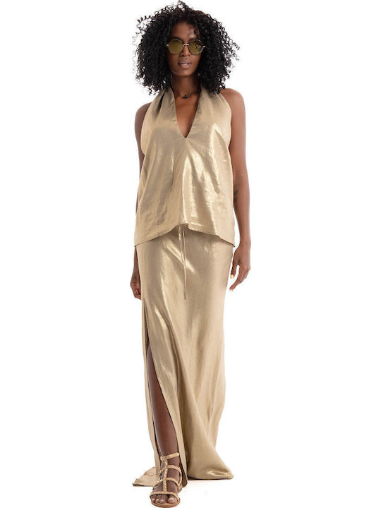 Women's Summer Blouse Linen Black, Gold