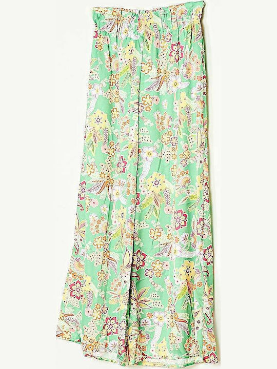 Women's Fabric Trousers with Elastic Flare Green