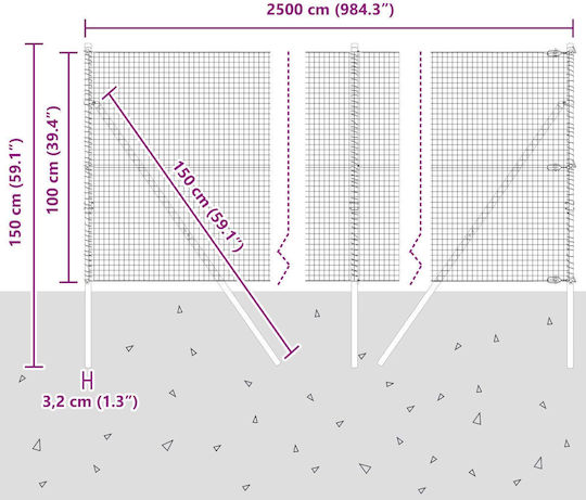 vidaXL Wire Fencing Galvanized Set Gray 1x25m