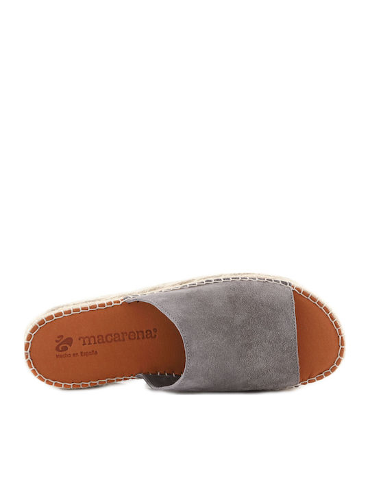 Leather Women's Flat Sandals Flatforms in Gray Color
