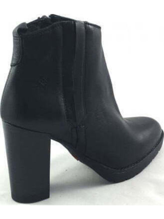 Leather Women's Chelsea Boots with High Heel Brown