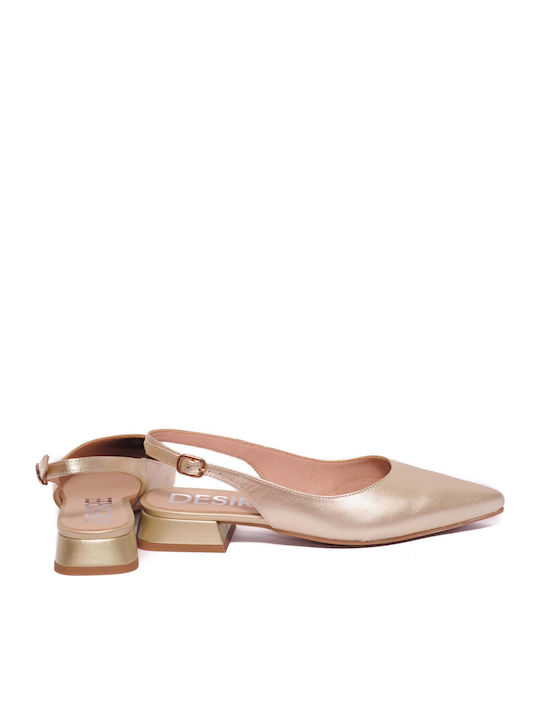 Δερμάτινες Γυναικείες Μπαλαρίνες Slingback σε Χρυσό Χρώμα