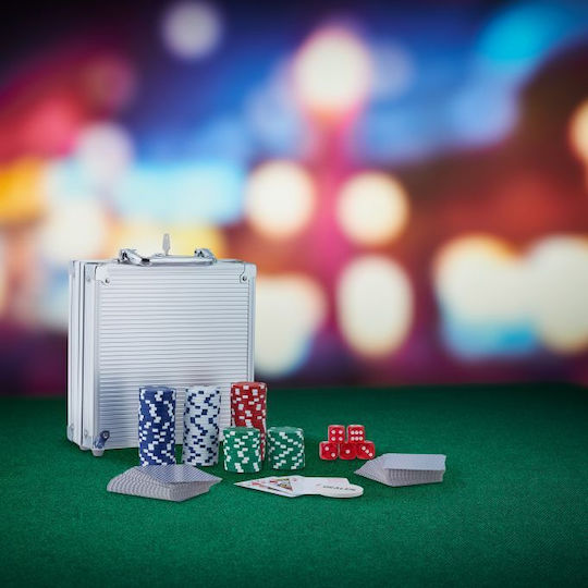Set Poker Relaxdays 100 Jetoane Covoraș 2 Pachete Cărți Buton Dealer Small Blind Big Blind Geantă