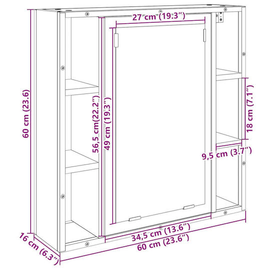 vidaXL Waschtisch ohne Waschbecken mit Spiegel L60xB16xH60cm Light Oak
