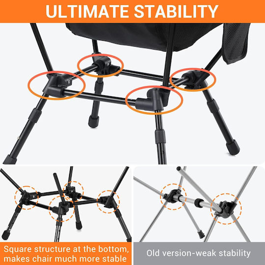 Set 2 Scaune Sportneer Portabile Pliabile Reglabile pe Înălțime Camping Drumeții Pescuit Aluminiu Țesătură Oxford Negru