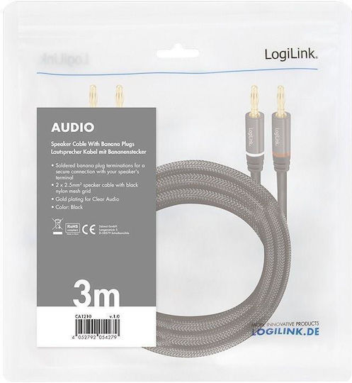 LogiLink Καλώδιο Ηχείου 2x Banana - 2x Banana 3m (CA1210)