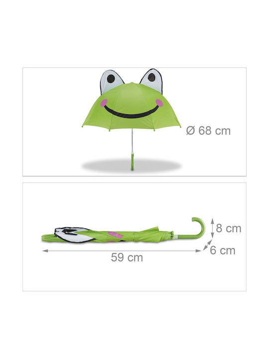 Relaxdays Kinder Regenschirm Gebogener Handgriff Grün mit Durchmesser 68cm.