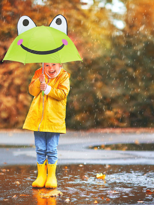 Relaxdays Kinder Regenschirm Gebogener Handgriff Grün mit Durchmesser 68cm.