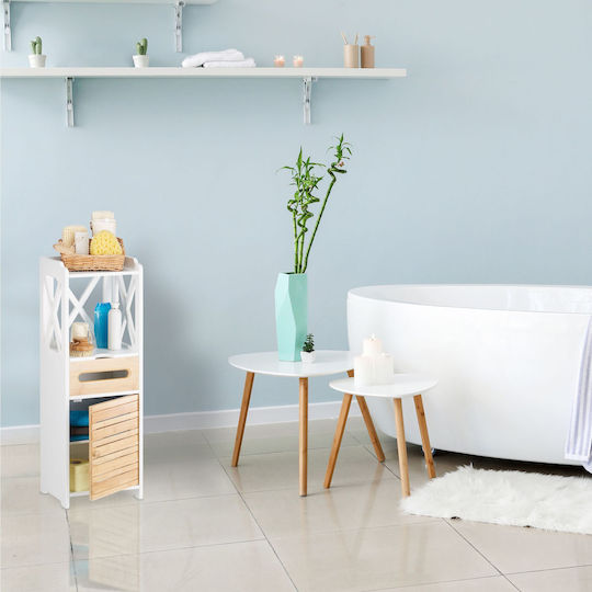Relaxdays Cabinet de baie L89xA31.5xÎ24.5cm Lemn natural