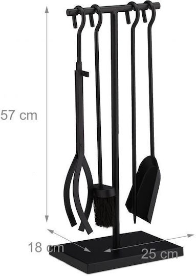 Relaxdays Set de unelte pentru șemineu cu cleștar Negru