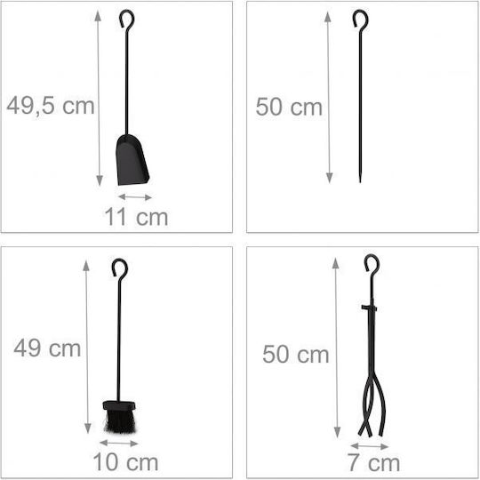 Relaxdays Set de unelte pentru șemineu cu cleștar Negru