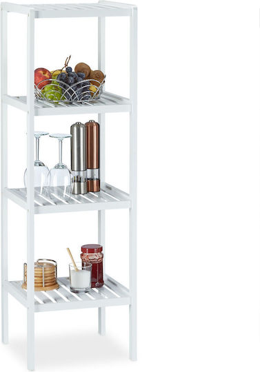 Relaxdays Floor Bathroom Shelf Bamboo with 4 Shelves 110x34.5x33cm White