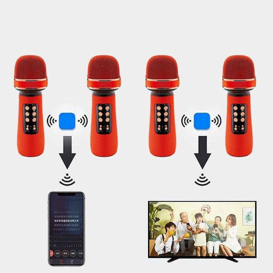 Microfon Karaoke Wireless Siks Stereo 4 Efecte Vocale Baterie Difuzor Încorporat Radio FM Multifuncțional Card TF USB Înregistrare Muzică Roșu