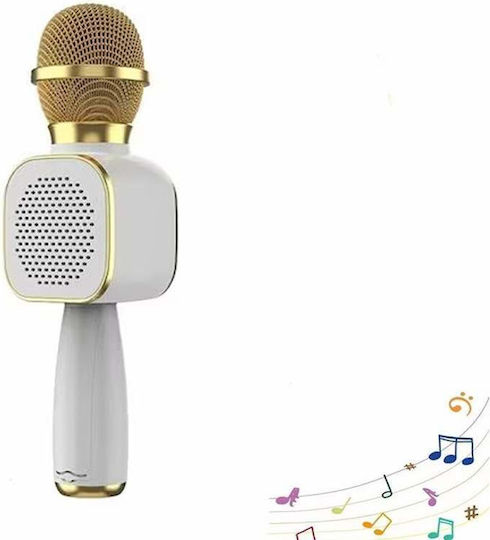 Microfon Karaoke Wireless Siks Portabil Difuzor Încorporat Card Micro SD USB Radio FM Înregistrare Multifuncțional Alb Auriu