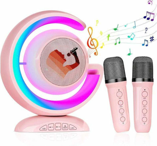 Karaoke Speaker with Wireless Microphone and Lighting Effects Pink