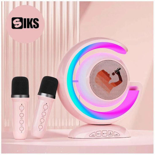Karaoke Speaker with Wireless Microphone and Lighting Effects Pink
