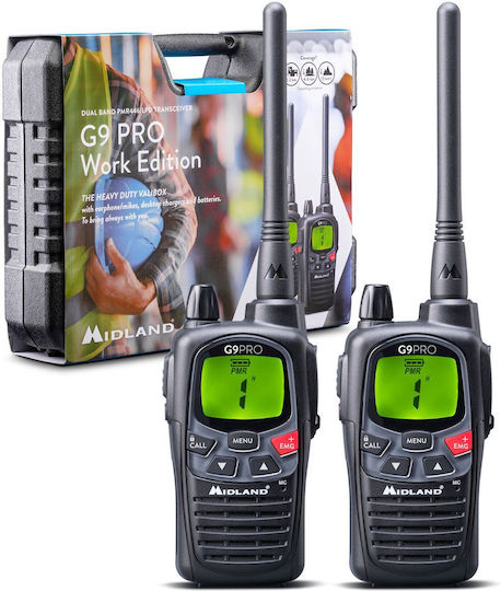 Midland G9 Pro Work Edition Ασύρματος Πομποδέκτης PMR 5W με Μονόχρωμη Οθόνη Σετ 2τμχ