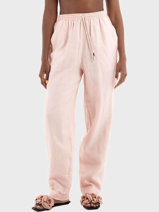 Dama Tesatura Pantaloni cu Croială Normală Pale Pink