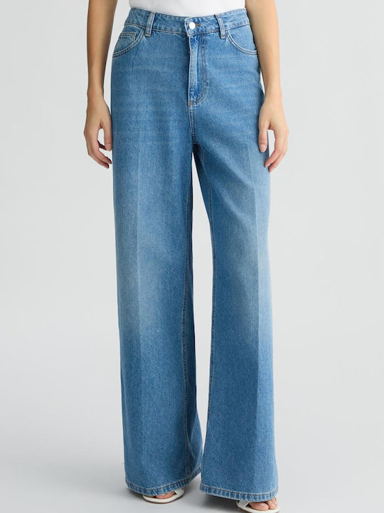High Waist Women's Jean Trousers White, Denim Blue