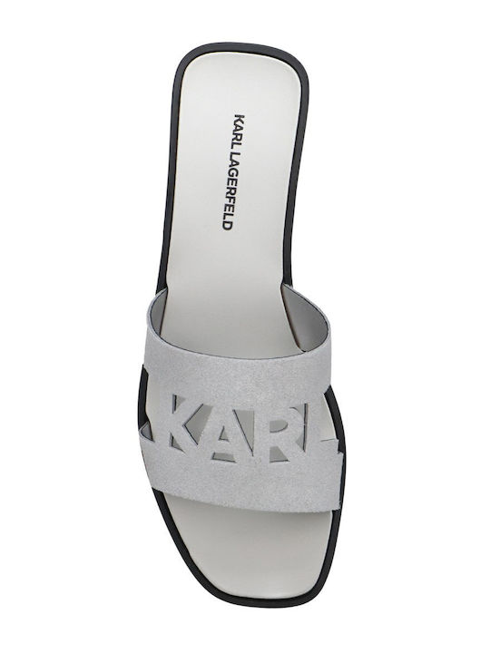 Leather Women's Flat Sandals in Silver Color