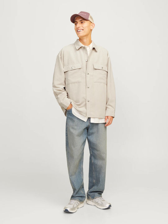 Langärmeliges Zeichenfolge Overshirt Beige