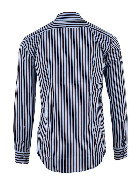 Long-sleeved Cotton Shirt Striped Brown