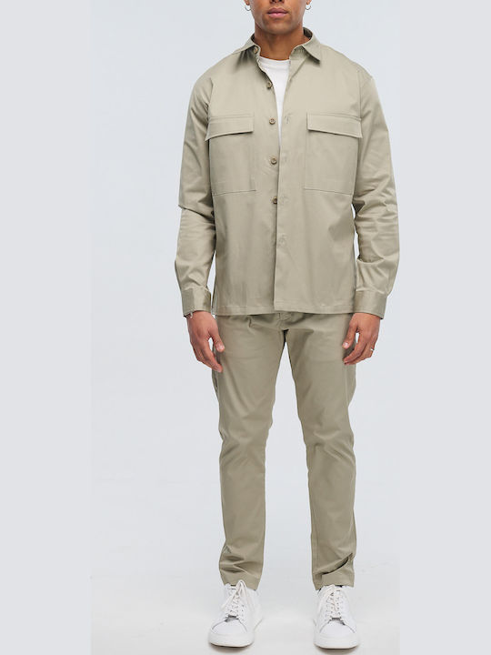 Μακρυμάνικo Τζιν Overshirt σε Κανονική Γραμμή Λαδί