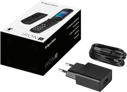 Kruger & Matz IRON 5 Flip Dual SIM Мобилен Телефон с Големи Бутони Черен