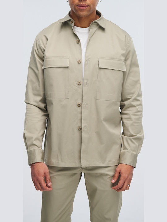Μακρυμάνικo Τζιν Overshirt σε Κανονική Γραμμή Λαδί