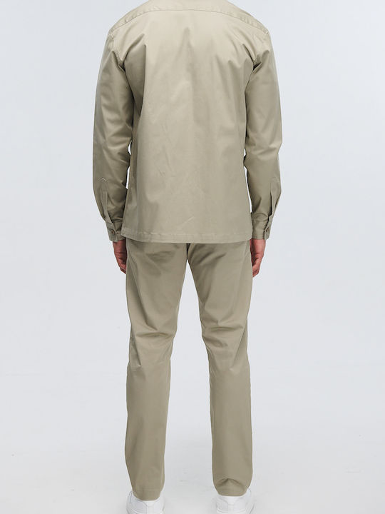 Μακρυμάνικo Τζιν Overshirt σε Κανονική Γραμμή Λαδί