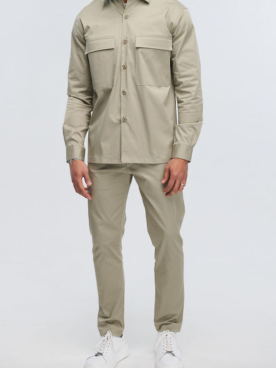 Μακρυμάνικo Τζιν Overshirt σε Κανονική Γραμμή Λαδί