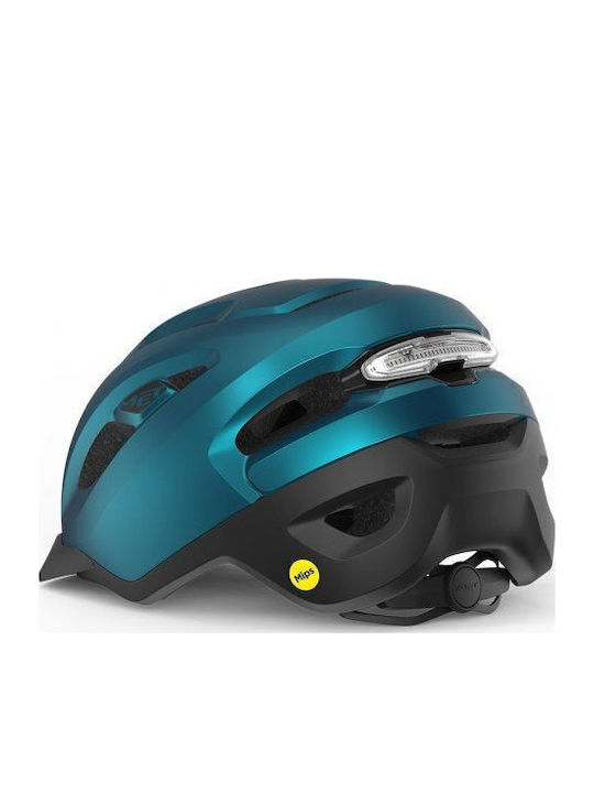 MET Urbex Fahrradhelm Straße mit MIPS Schutz und LED Licht Teal Blue Metallic Matt