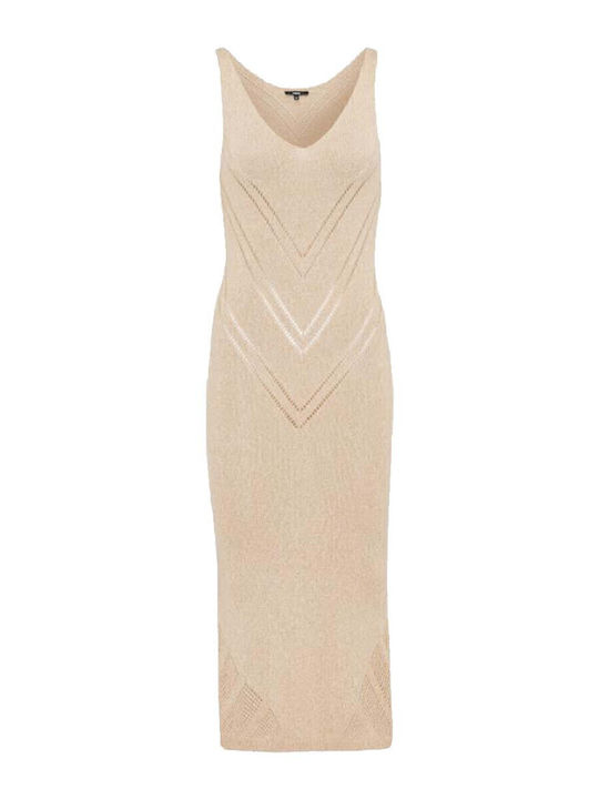 Summer Midi Knitted Dress with Tearing Beige