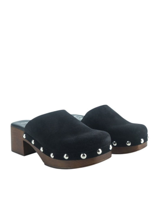 Suede Mules with Heel in Black Color