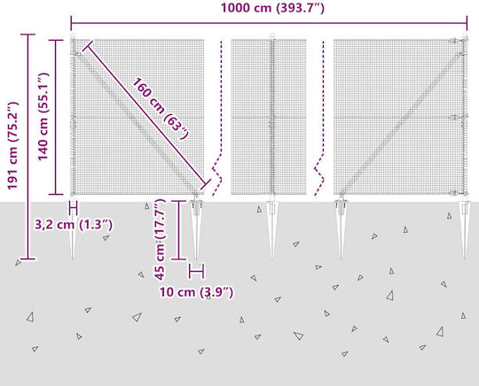 vidaXL Ситова мрежа Подредба Сив 1.4x10м