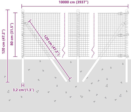 vidaXL Συρματόπλεγμα Σετ Γκρι 0.8x100m